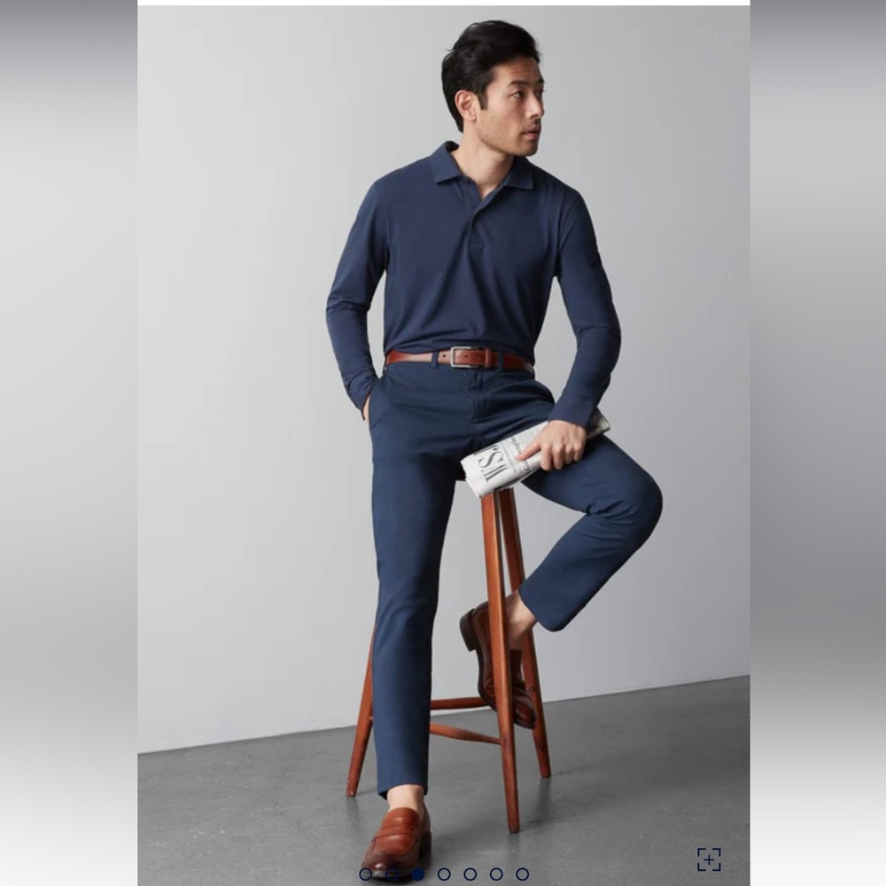 Mack Weldon Silver Long Sleeve Polo in True Navy size Small.